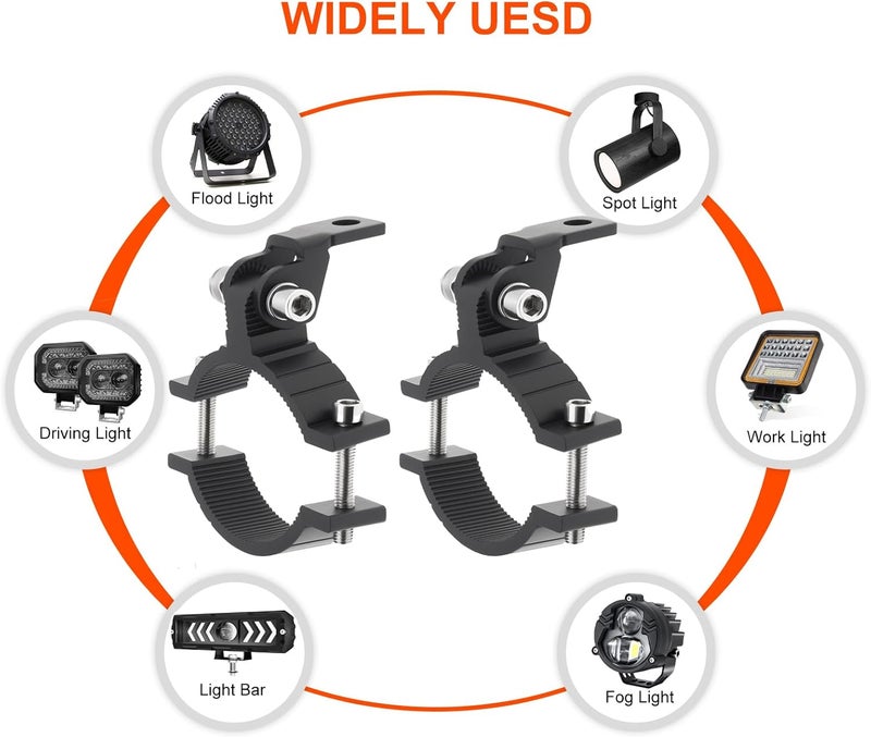 Windance 2pcs Light Bar Mount Bracket Front Fork Fog Light Spotlight Auxiliary Lights Adjustable for 1.57"-2.52" Tube Clamp Roll Bar Clamps for Motorcycle UTV ATV (L) - Image 2